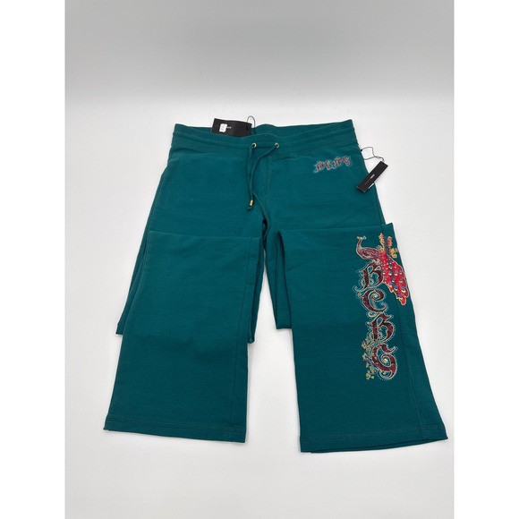 BCBGMaxAzria Pants - BCBGMaxAzria Women Shrub Green Peacock Graphic Wide Leg Sweatpants BC13742-P L